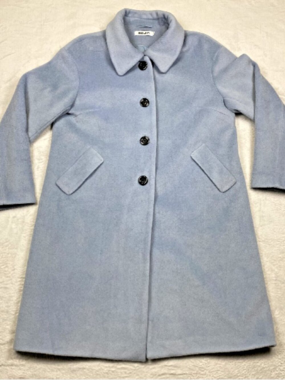 BOJIN Women's Trench Coat Wool Blend Top Pea Coat Sz L - Light Blue/Blk Buttoms